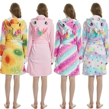 Кигуруми Пижама с единорогом; фланелевый банный халат с животными для взрослых; женский и мужской халат для пар; толстый теплый халат; зимняя одежда для сна в стиле унисекс со звездами