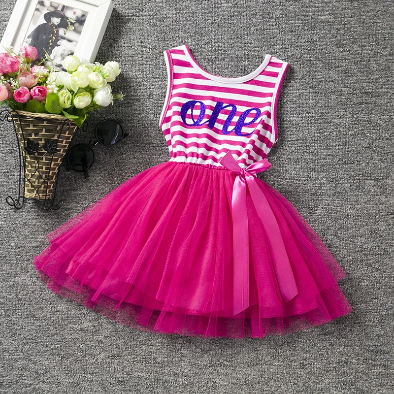 

Girls Princess Dress Kids Birthday Party Letter Print Dress Children Crown birthday Autumn and Winter Sleeveless Dresses