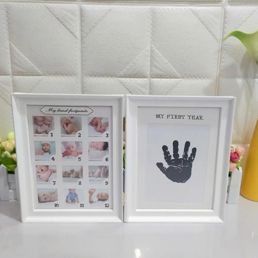 Baby Handprint Footprint Photo Frame Kit For Newborn Boys Girls Clean Touch Ink Pad Photo Frame Baby Footprint