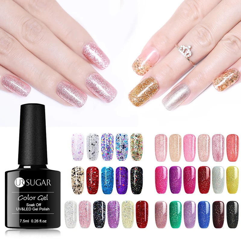 

UR SUGAR 7.5ml Glitter Soak Off UV Holographic Crystal Gel Polish Colorful Neon Sequins Varnish Gel Nail Art Lacquer