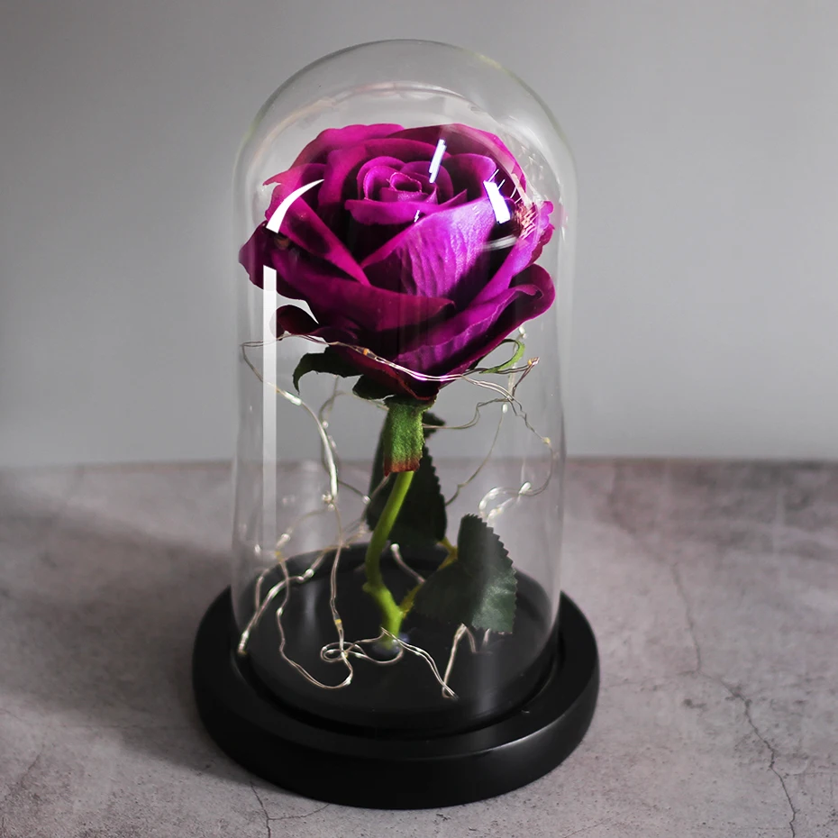LED Eternal Flower Immortal Flora Light Up Dome Beauty and The Beast Rose In A Flask Valentine's Day Birthday Christmas Day Gift