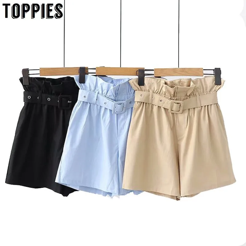 

High Waist Summer Hot Shorts Office Lady Buckle Belt Wide Leg Shorts Pager bag Waist Loose Trousers