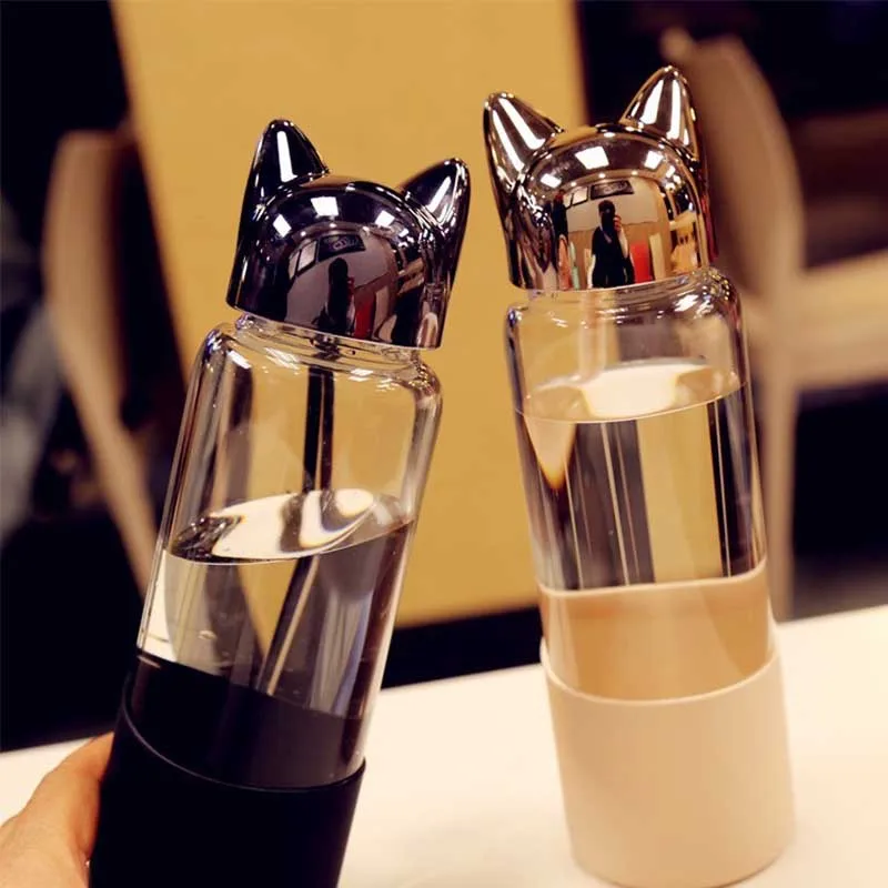 

Cartoon Lightning Fox Glass Creative Hand Raises Boron Silicone Couple Cup