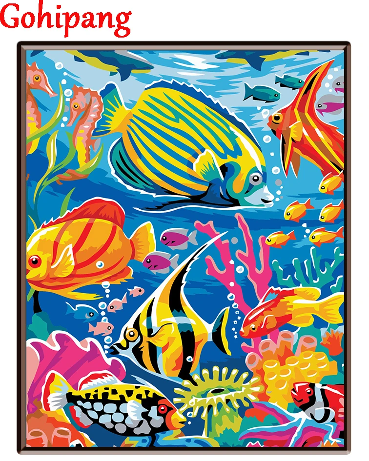 Home Decoration underwater world Paint Framed Digital DIY Oil Painting