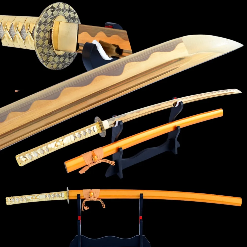 SHI JIAN Real Sharp Samurai Katana Meč 1060 Carbon Steel Gold Rezila rezanje Japonski meč Full Tang Training Espadas