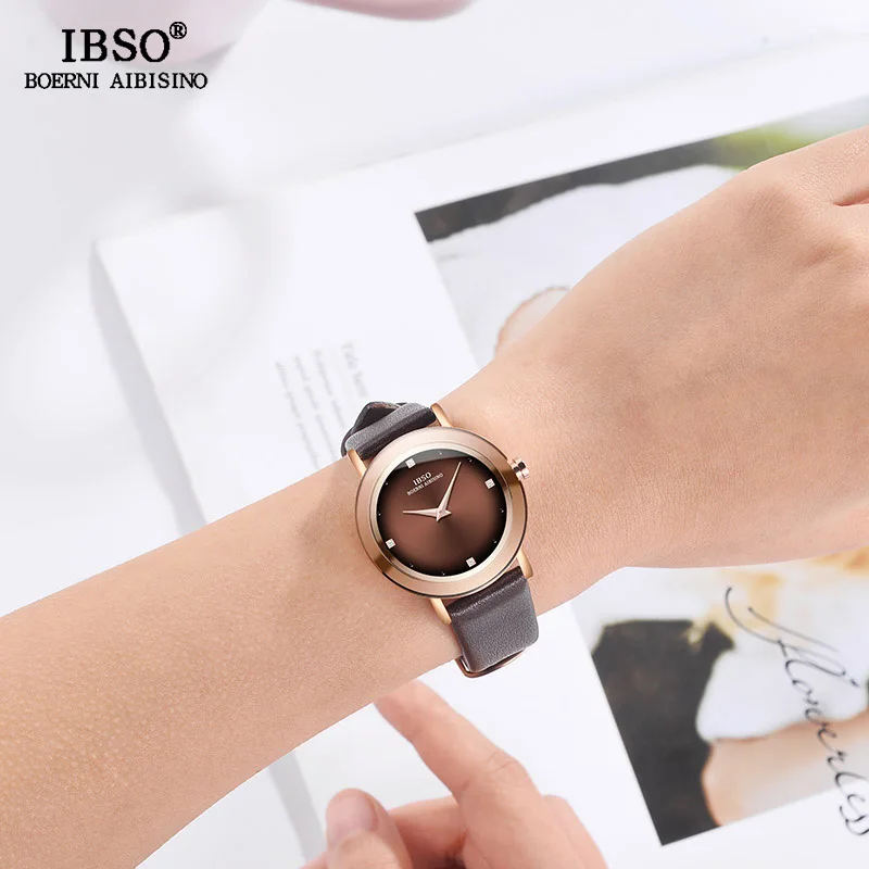 IBSO простые женские наручные часы из натуральной кожи Reloj Mujer Роскошные кварцевые