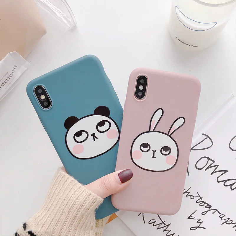 

Matte phone cases for iphone X XR XS XS Max Cartoon Panda rabbit Soft TPU case For iphone 6 6s 7 8 plus back cover