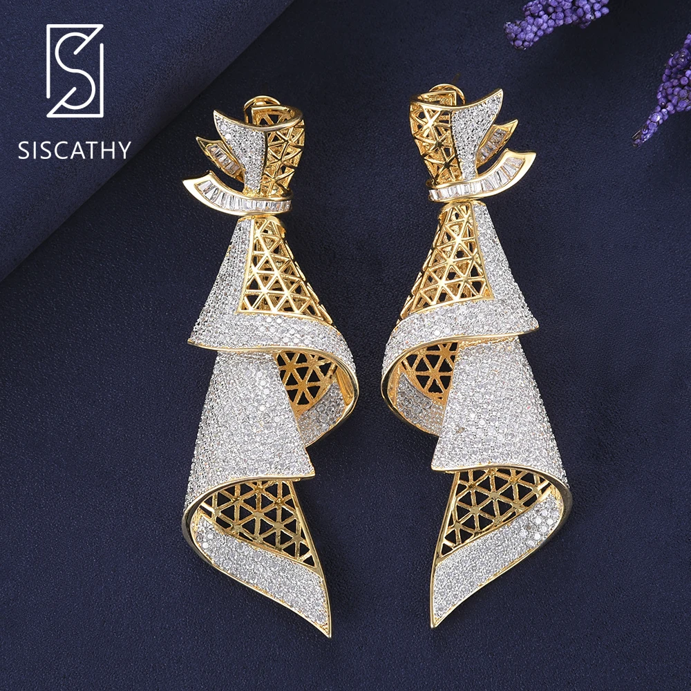 

SISCATHY Bicolors Irregular Geometric CZ Drop Dangle Earrings Indian Nigerian Engagement wedding earrings For Women