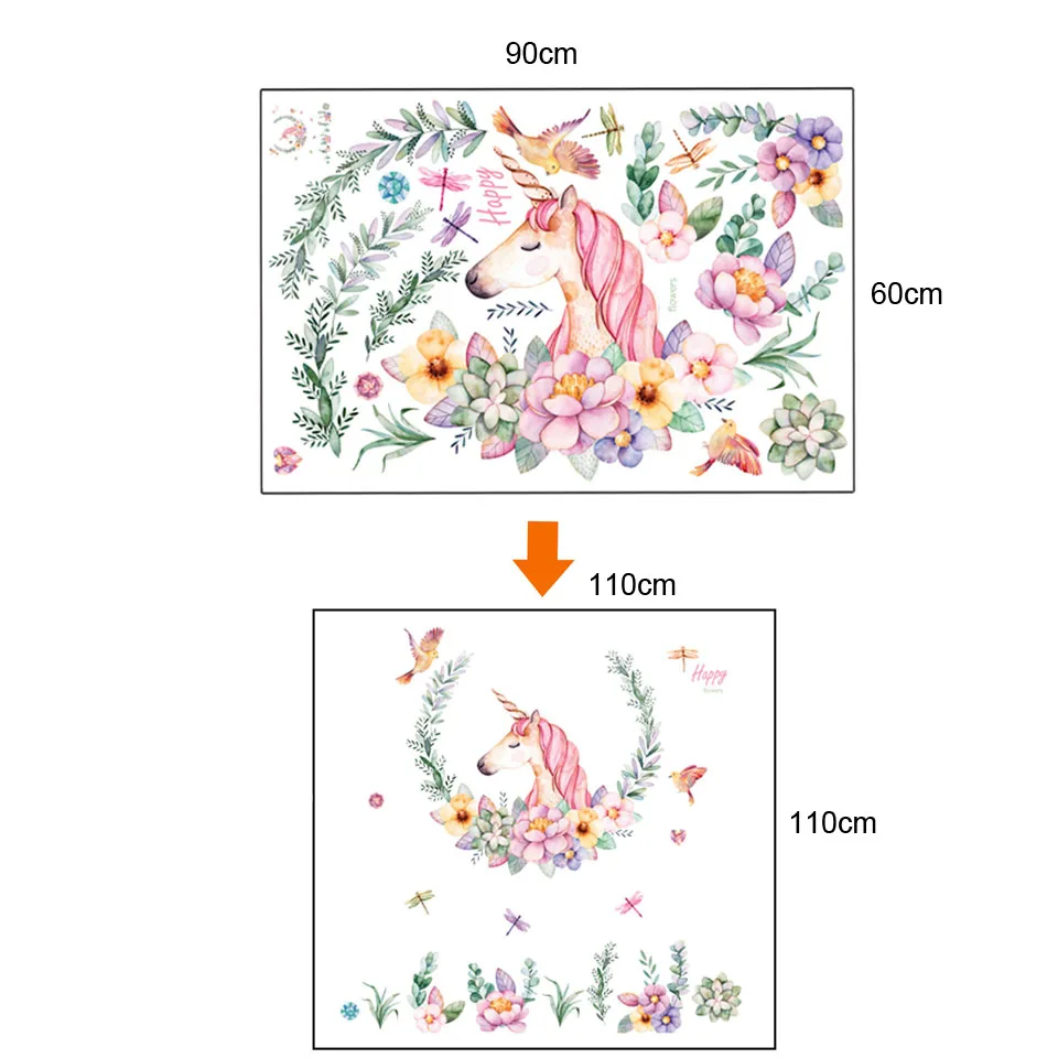 Розовые Фламинго Единорог настенные наклейки для детской комнаты девушки комнаты спальни Декор мультфильм Животные наклейки на воздушные шары для декора стен комнаты