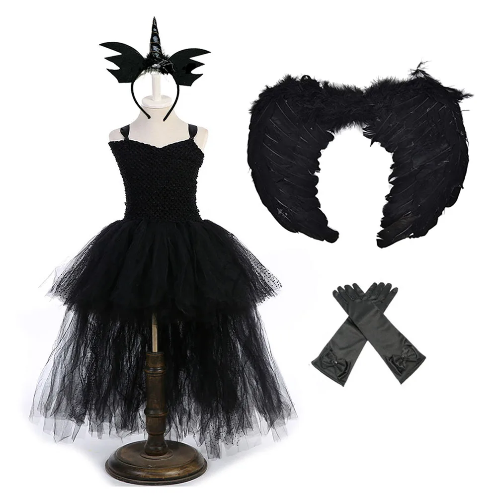 

Black V-Neck Halloween Christmas Tutu Dress for Kid Girl Fluffy Evening Birthday Party Prom Trailing Dress for Junior Bridesmaid
