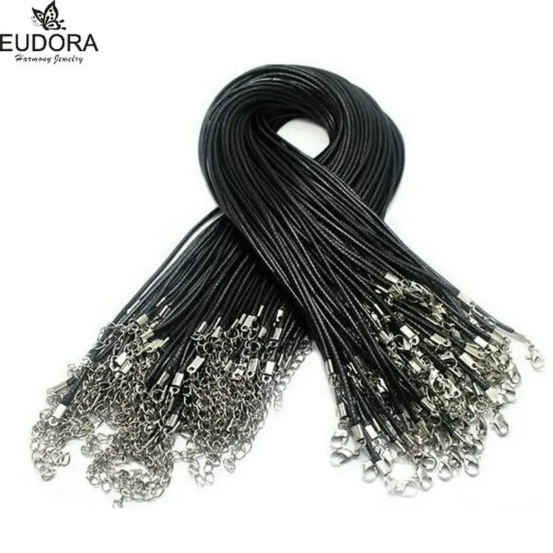 

EUDORA 1.5mm Black Wax Leather Rope Chain Harmony Bola Chain 30'' 45'' for your Choose Fashion Jewelry Necklace Chains Cord