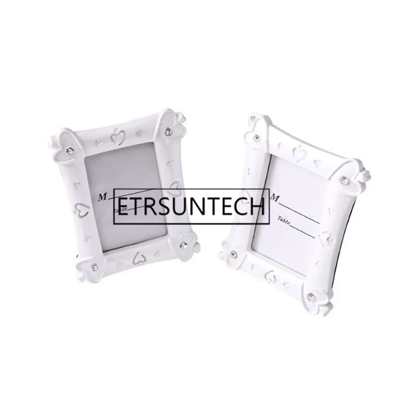 

200pcs White Resin Rhinestone Heart Photo Frame Baby Shower Favors Gifts Wedding Party Table Place Card Holder