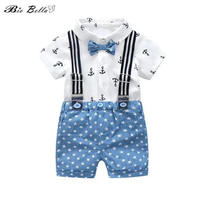Baby Boys Gentleman Clothes Sets 2019 Summer Wedding Party Birthday Newborn Infant Boy Clothes Tops+Shorts 2Pcs Kids Boy Outfits 3