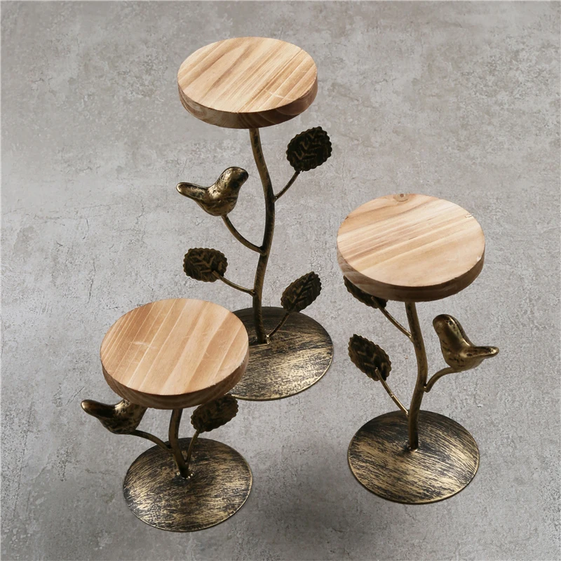 

Wood Cake Stands Cupcake Display Plates Vintage Gold Tall Cake Display Tray Candy Holder Wedding Party Restaurant Bar Decoration