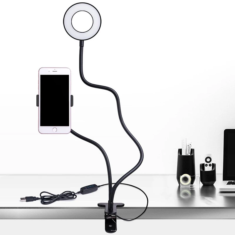 

Selfie Ring Photography Enhancing Light + Cell Phone Holder Stand for Live Stream and Makeup LED Camera Light for iPhone Android