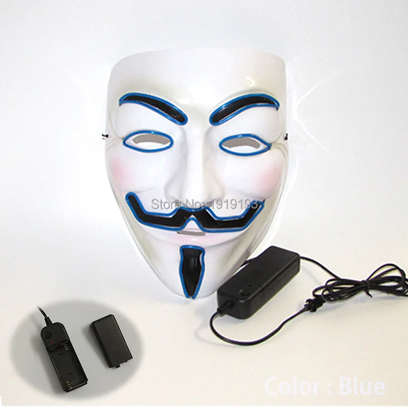 New Style 10 Color Optional EL wire Fashion V for VENDETTA Halloween Cosplay MASK Costume Glowing LED Neon holiday lighting Mask New Style 10 Color Optional EL wire Fashion V for VENDETTA Halloween Cosplay MASK Costume Glowing LED Neon holiday lighting Mask