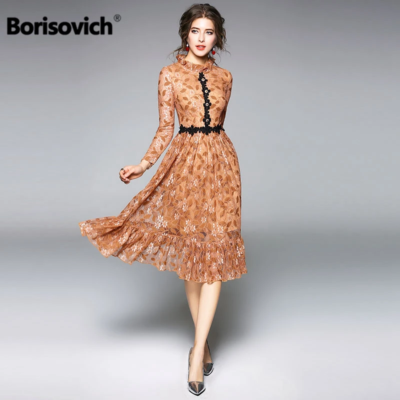 Borisovich женское кружевное повседневное платье новый бренд 2018 осенняя мода