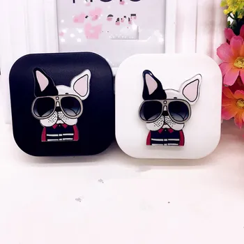 

LIUSVENTINA DIY Acrylic Cute Pet Dog Cool Bulldog Contact Lens Case With Mirror Box Container for Contact Lens Gift for Kids