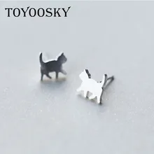925 пробы серебряные милые серьги-гвоздики для женщин и девушек с милым котенком модные серьги-гвоздики из стерлингового серебра