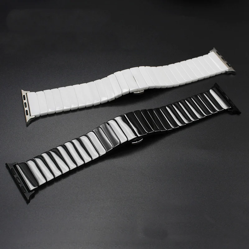 Роскошный керамический ремешок для часов Apple Watch 4, 5, 38 мм, 42 мм, 40 мм, 44 мм, с бабочкой, с пряжкой, с цепочкой, стильный браслет, ремешок для iwatch 123