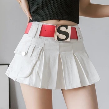 

Sexy Mini Pleated Skirt Women Korean Fashion Big Pocket Design Ladies Safety Culottes Summer Skirt rokjes