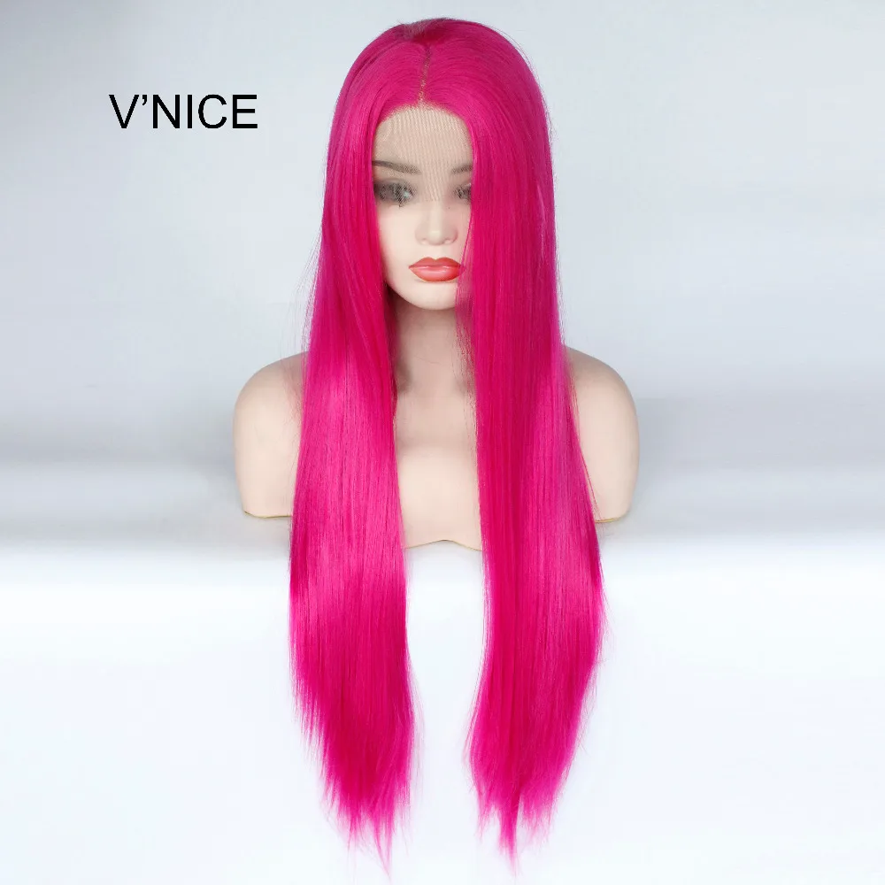 

VNICE Rose Pink Wig Middle Part Synthetic Lace Front Straight Wig for Women Natural Looking Heat Resistant Fiber