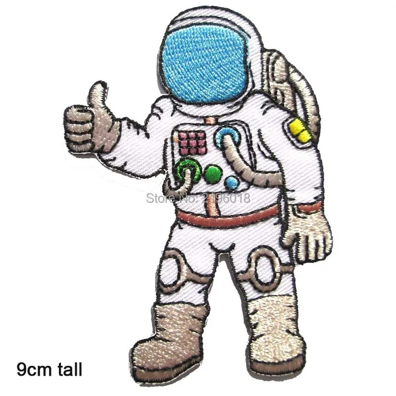 Iron-On Embroidered Patch Astronaut Space Man Patch White & Orange Astronaut Space Man Childs Iron On Clothing Patch