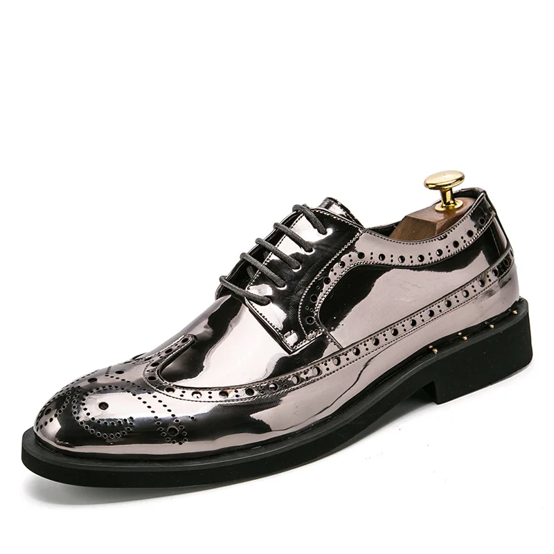 Mynde класса люкс из кожи с перфорацией типа «броги» Для мужчин Праздничная обувь на плоской подошве Для мужчин модная обувь с острым носком полуботинки, платье, обувь свадебные Бизнес офисные Мужская обувь
