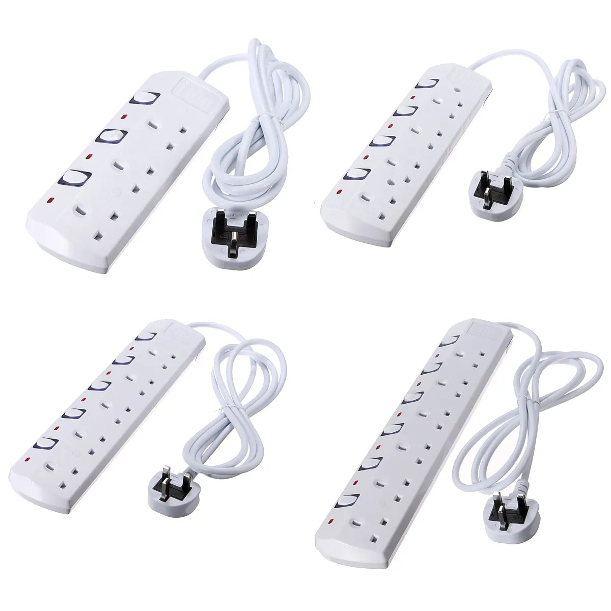 

White CE Approved 2m 3/4/5/6Gangs Eletric Socket 3-6 Ways Power Extension Cable Wall Socket Lead Plug Adapter Electrical Outlet