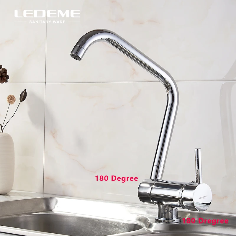 

LEDEME Chrome Plated Kitchen Sink Faucet One-Handle Bar Brass Cold Hot 180 Degree Water Tap Mixer For Kitchen L4798