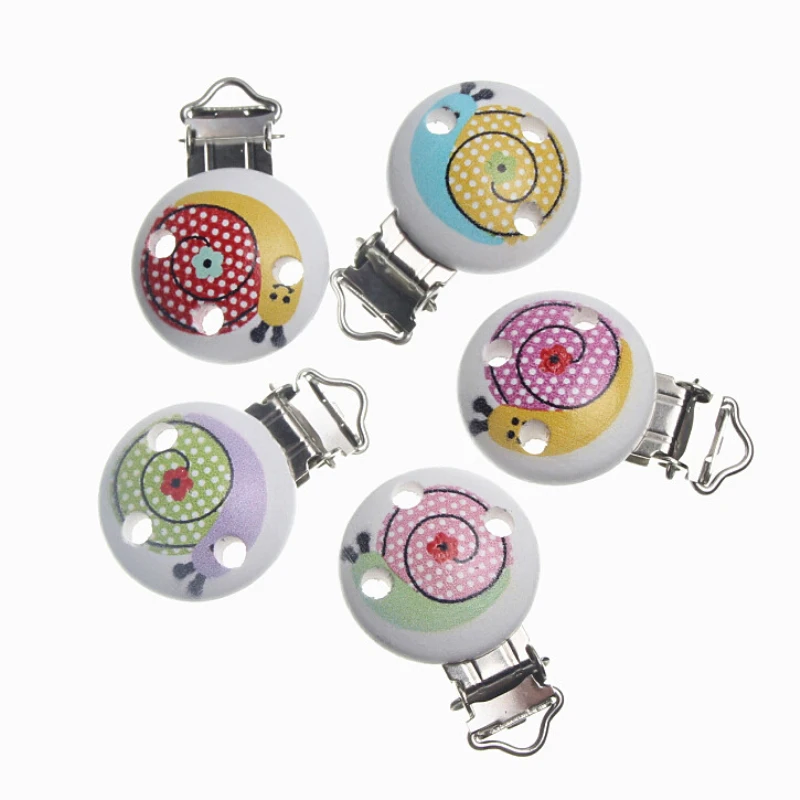 

5Pcs Baby Teethers Snail Pattern Wooden Pacifier Clips Wood Metal Holders Infant Soother Clasps Accessories Diy 4.4x2.9cm