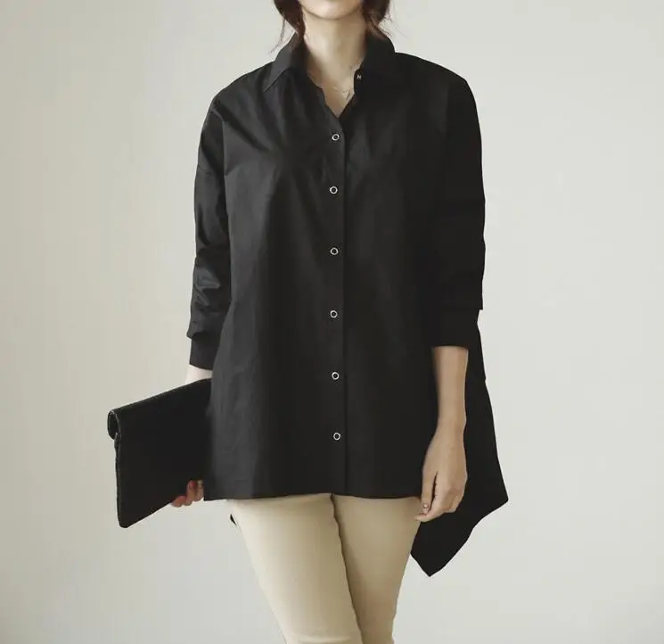 Chicever БЕЛЫЕ РУБАШКИ Топ женский с длинным рукавом Для женщин рубашка асимметричный подол повседневная одежда корейская мода Большие размеры Осень