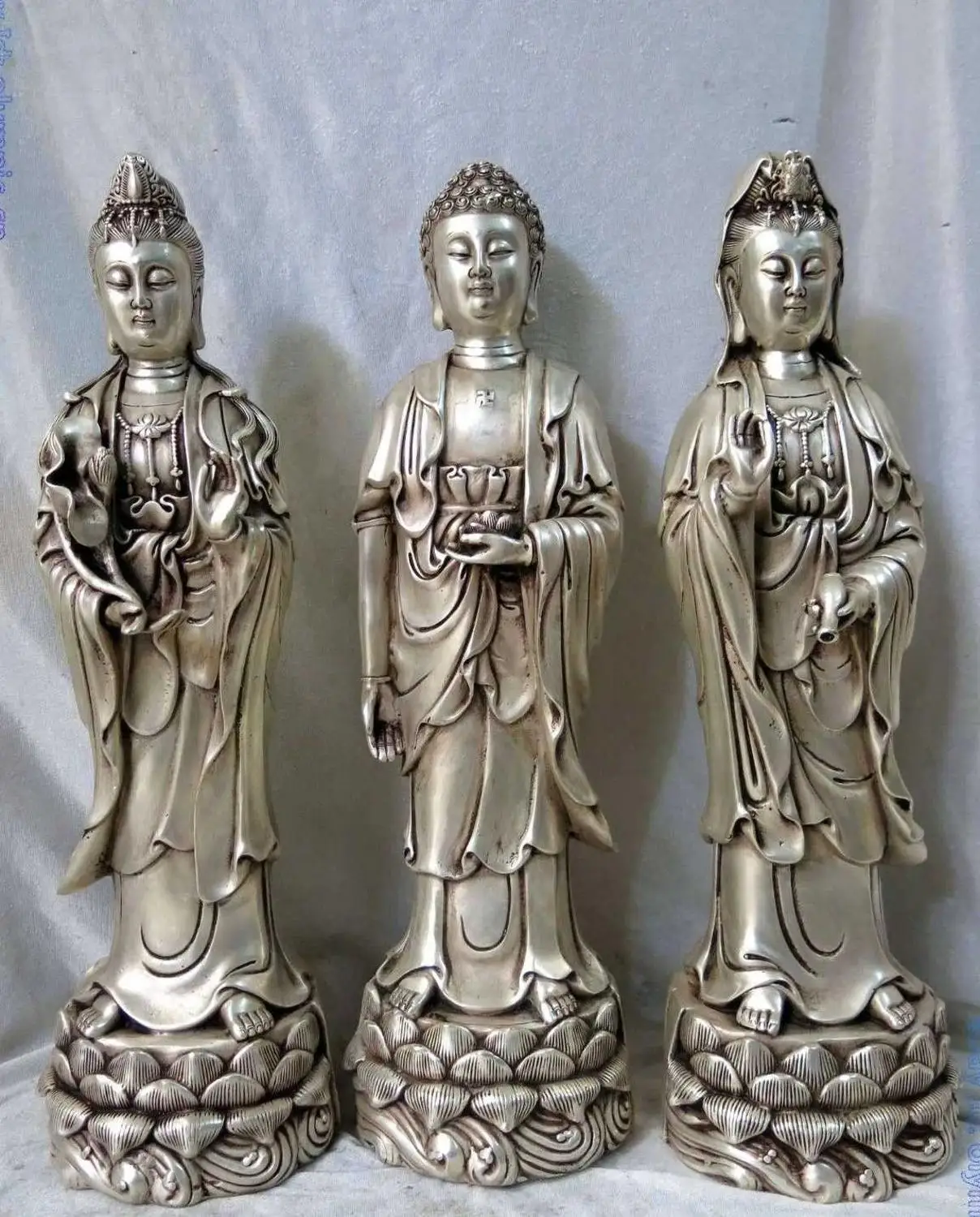 

18" China Silver fine carved lucky Trinity Western Paradise Sculpture Statue