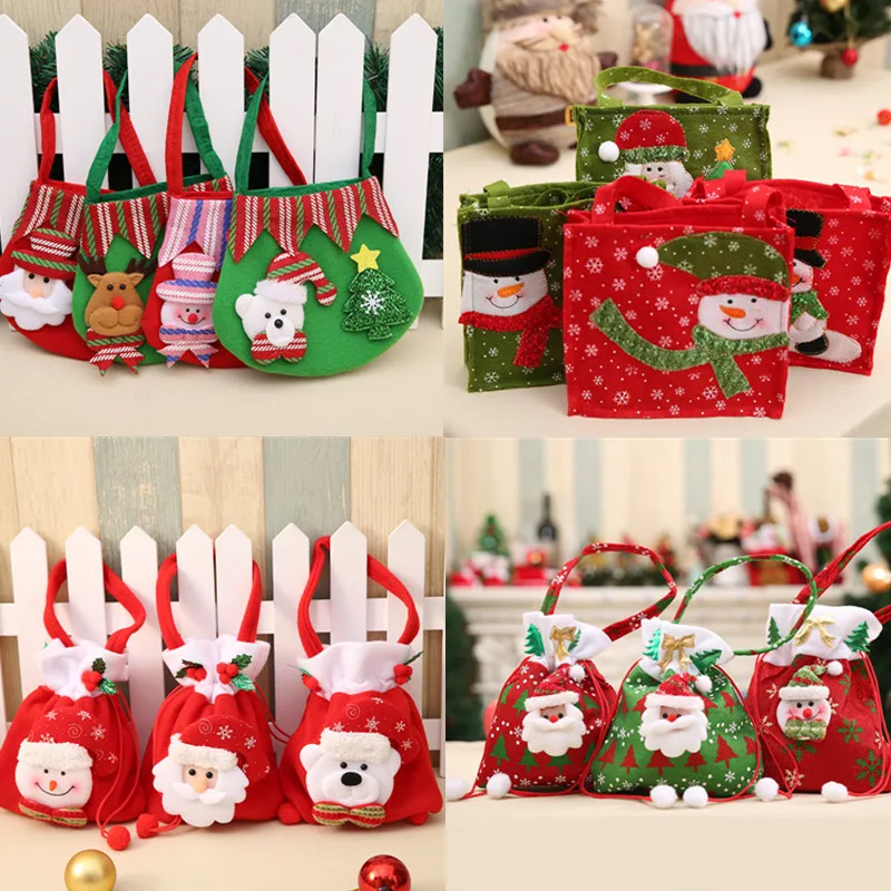 Красная цветная Рождественская елка Санта Клаус Снеговик узор Конфета сумка сумки для дома вечерние украшения Подарочная сумка Рождественские принадлежности