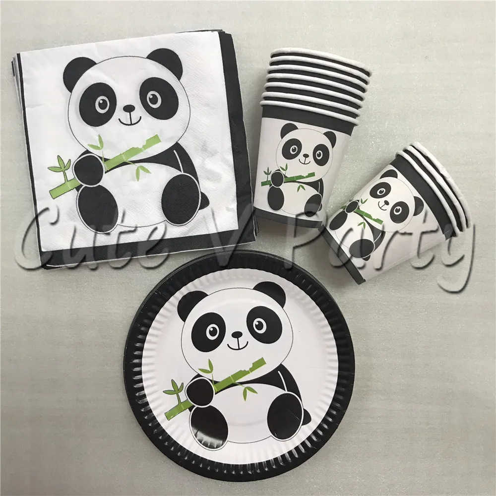 

40pcs/lot Cartoon Panda Theme Birthday Party Tableware for 10 Kids Birthday Pennant Plate Popcorn Box Party Suppliers Decoration