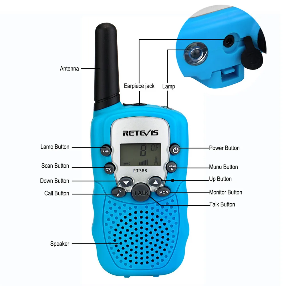 Retevis RT-388 Toy Walkie Talkie 2016 Christmas Gift for Children UHF 446MHz 0.5W 8CH LCD Display Flashlight VOX Moscow Ship