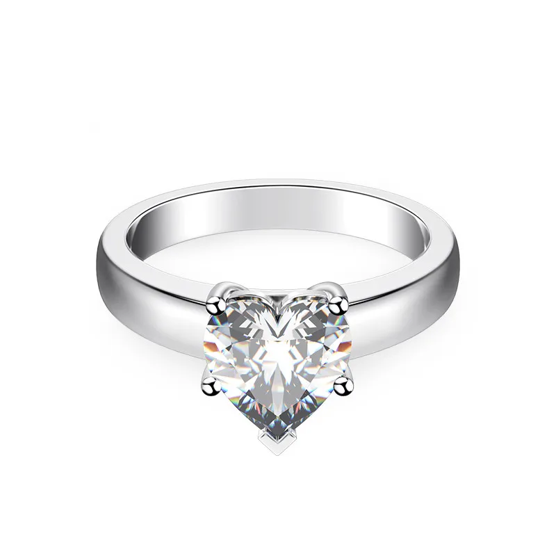 

2Ct Five Prongs Heart Shape Synthetic Diamonds Solitaire Ring 925 Sterling Silver Wedding Ring Romantic Promise Ring for Her