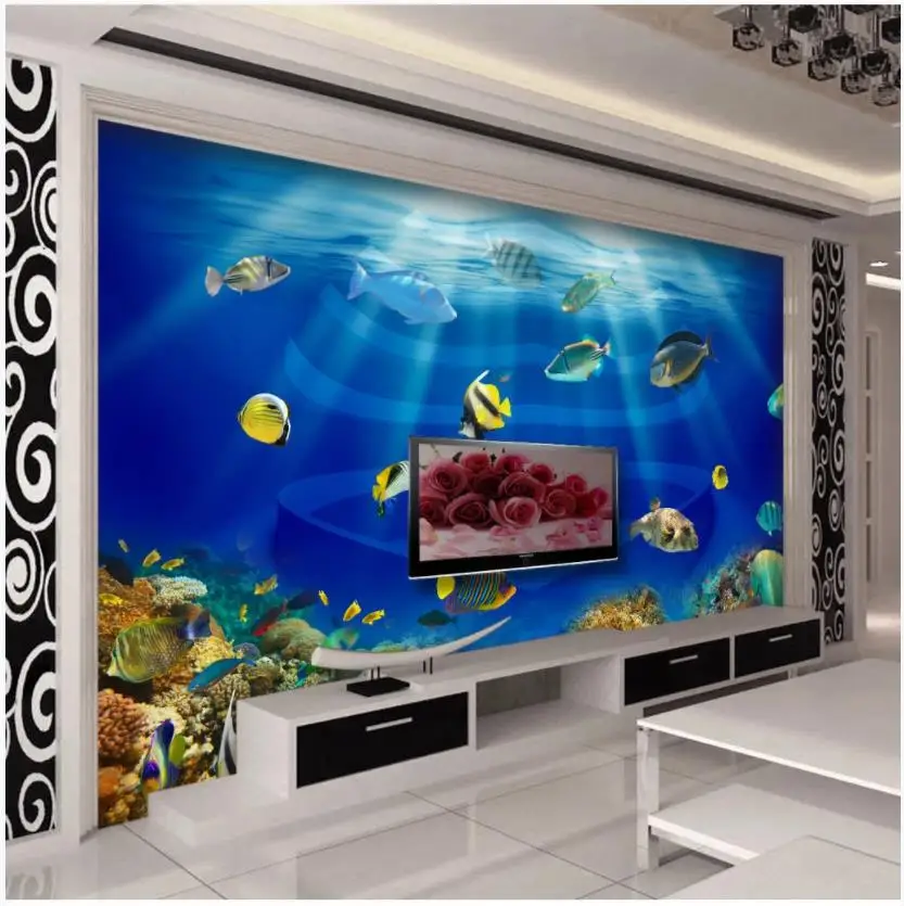 

Custom photo wallpaper 3d murals wallpaper for walls 3 d Ocean World Fish 3D Stereo TV Background wall papers home decor