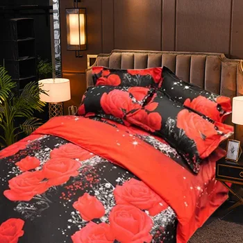 

4pcs/set Bedding Set Luxury 3D Red Rose Jacquard Feast Bed Sheets Duvet Cover Bed Sheet Pillowcase Bedclothes