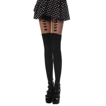 

1 pc Women Top Thight Stockings Loving Heart Printed Tights Pantyhose HX0426