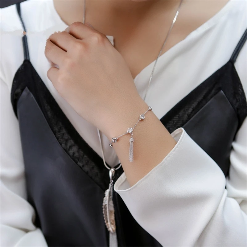 

925 Sliver Handmade Fringed Zircon Bracelet Kehribar for Women Fashion Bizuteria Gemstone Diamond Jewelry Bracelets for Females