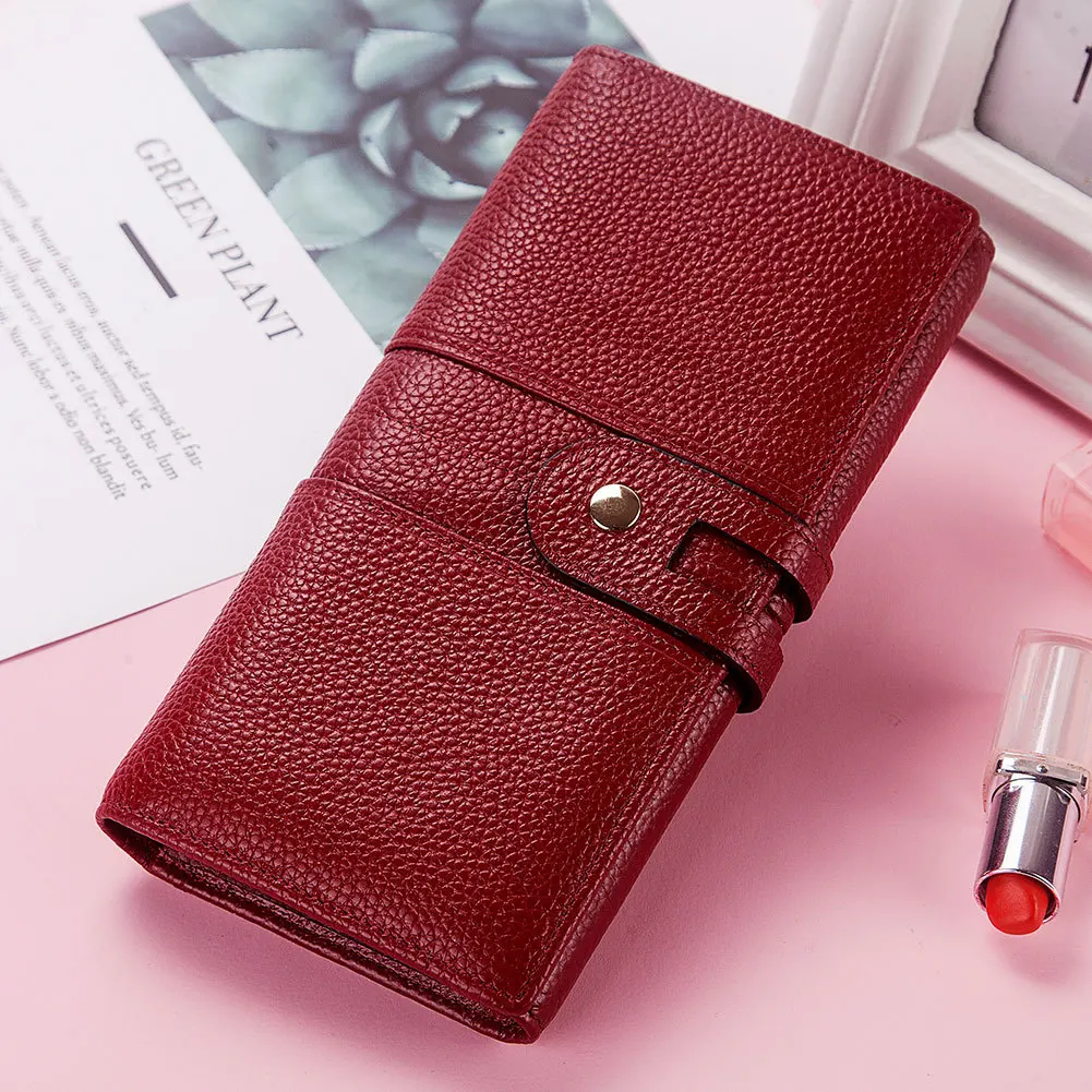 

YICHENG Hot Sale Women Clutch Leather Solid Wallet Female Long Wallet Zipper Purse Strap Money Bag Purse Phone Pocket Coin Bags