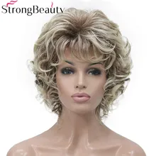 Strongbeauty sintético curto encaracolado perucas resistente ao calor completo capless cabelo peruca feminina