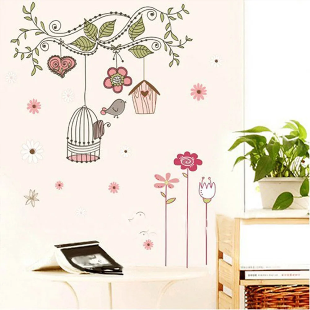 Bunga Kartun Bird Cage Vine Diy Dinding Sticke Stiker Wallpaper
