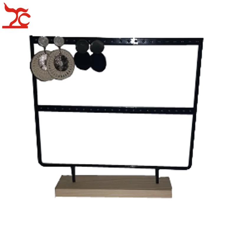 

44 Holes Wood Earring Jewelry Organizer Holder 2 Layer Stud Necklace Bracelet Jewelry Display Storage Stand Fashion Earring Rack