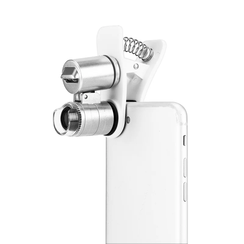 Мини Лупа-микроскоп 60X светодиодный оптический зум Лупа микро камера клип макрообъективы для IPhone 5 6 7 8 Plus X XS Max Мобильный объектив