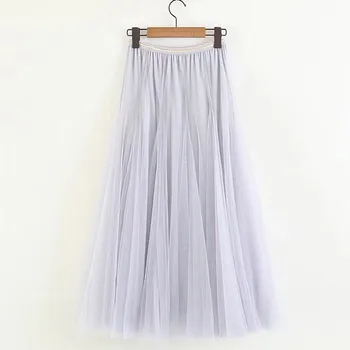 

KLV Polyester skirts Female Pleated Skirt Big Pendulum Code Show Thin Joker Beach Fairy Long skirt Tutu Net Skirts Drop 3.29