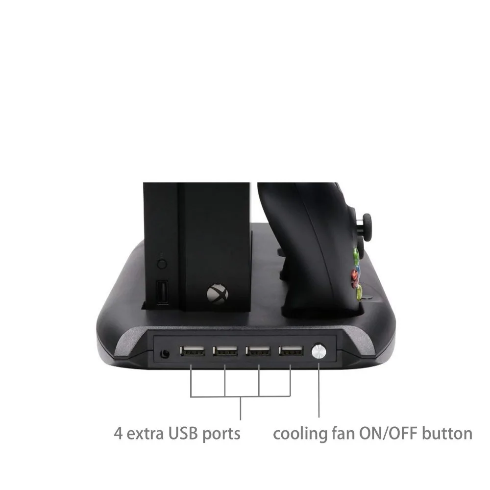  4 in 1 Vertical Stand for Xbox One X Cooling Fan with Controller Charger Dock Charging Station and 