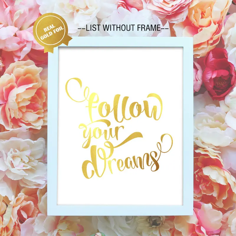 Золотая фольга Follow Your Dreams Art Paper Modren Wall детская картина с цитатами Decor No Frame | Дом и