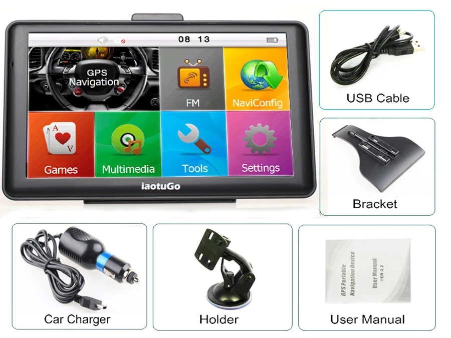 iaotuGo 7 inch 256M,8G Capacitive Car GPS Navigator+LED Night Vision